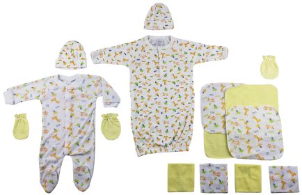 Sleep-n-Play, Gown, Caps, Mittens and Washcloths - 14 pc Set (Color: White/Yellow, size: Newborn)