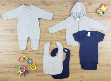 5 Pc Layette Baby Clothes Set (Color: Heather Grey/Navy, size: small)