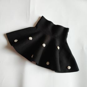 Children's Knitted Mini Skirt High Waist Umbrella Skirt Large Swing Skirt (Option: Black-Size 110)