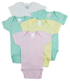 Short Sleeve One Piece 5 Pack (Color: White/Yellow/Pink, size: Newborn)