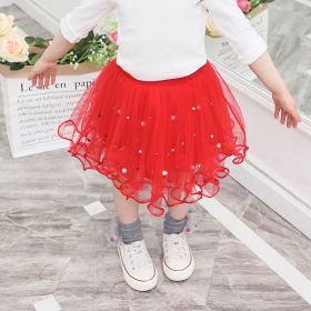 Tulle Tutu Fashion Bead Mesh Princess Skirt Children Dance Skirt Fashion (Option: Red-80cm)