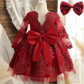 M Baby Girl Year Birthday Dress Newborn Christening Gown (Option: Red-18M)