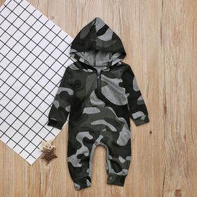 Boys' Long-sleeved Hooded Camouflage Jumpsuit (Option: Gray-100 Yards)