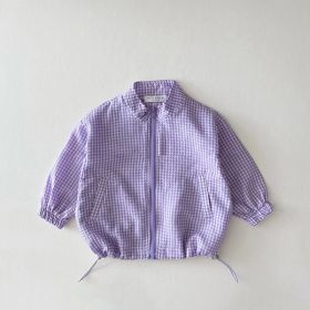 Children's Summer Thin Plaid Sun Protection Coat (Option: Purple-110cm)