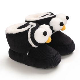 Baby Cotton-padded Winter High-top Children's Cartoon Cute Toddler Soft Bottom Boot (Option: Black-11cm)