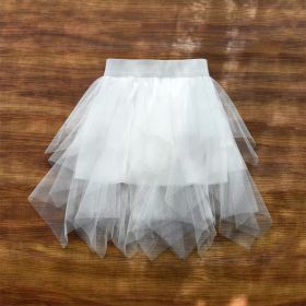 Girls' Cake Rainbow Puffy Irregular Mesh Skirt (Option: White-100cm)
