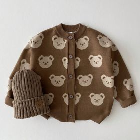 Children's Fashion Bear Sweater Coat Fashion Cute Cartoon Round Neck (Option: Brown-100cm)