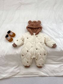 Ins Baby Winter Thickened Jumpsuit Thick Warm Hooded Romper (Option: Hooded Romper-66cm)