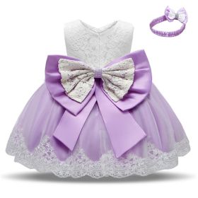 M Baby Girl Year Birthday Dress Newborn Christening Gown (Option: Purple1-4T)