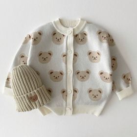 Children's Fashion Bear Sweater Coat Fashion Cute Cartoon Round Neck (Option: Beige-100cm)