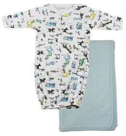 Print Infant Gown and Recieving Blanket (Color: Blue, size: Newborn)