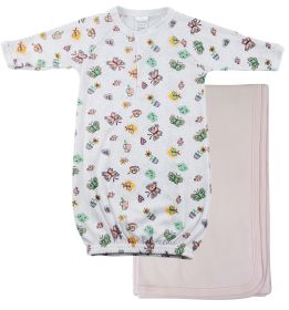 Print Infant Gown and Recieving Blanket (Color: pink, size: Newborn)