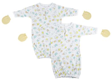 Unisex Newborn Baby 4 Piece Gown Set (Color: White/Yellow, size: Newborn)