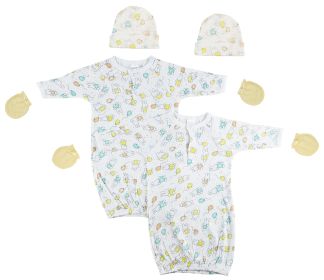 Unisex Newborn Baby 6 Piece Gown Set (Color: White/Yellow, size: Newborn)