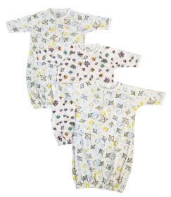 Newborn Baby Girl 3 Piece Gown Set (Color: White/Pink, size: Newborn)