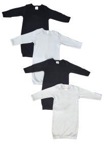 Newborn Baby Boy 4 Piece Gown Set (Color: Black/Blue, size: Newborn)