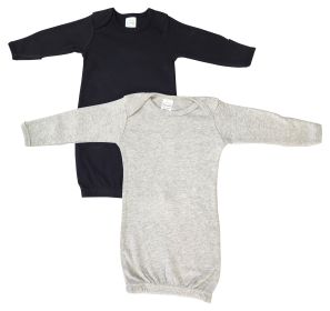 Unisex Newborn Baby 2 Piece Gown Set (Color: Black/Grey, size: Newborn)