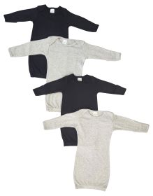 Unisex Newborn Baby 4 Piece Gown Set (Color: Black/Grey, size: Newborn)