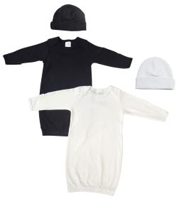 Unisex Newborn Baby 4 Piece Gown Set (Color: Black/White, size: Newborn)