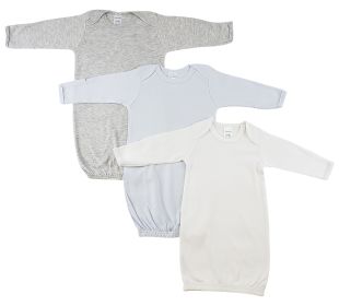 Boy Newborn Baby 3 Piece Gown Set (Color: Heather Grey/Blue/White, size: Newborn)