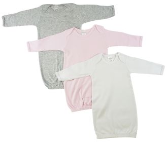 Newborn Baby Girls 3 pc Gown Set (Color: White/Pink, size: Newborn)