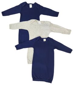 Unisex Newborn Baby 3 Piece Gown Set (Color: Grey/Navy, size: Newborn)