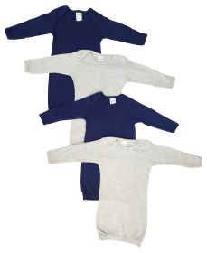 Unisex Newborn Baby 4 Piece Gown Set (Color: Grey/Navy, size: Newborn)