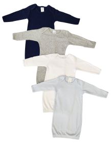 Unisex Newborn Baby 4 Piece Gown Set (Color: Grey/Navy/White/Blue, size: Newborn)