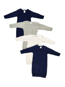 Unisex Newborn Baby 4 Piece Gown Set (Color: Grey/Navy/White, size: Newborn)