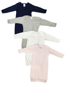 Newborn Baby Girl 4 Piece Gown Set (Color: Grey/Navy/White/Pink, size: Newborn)