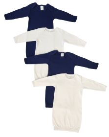 Unisex Newborn Baby 4 Piece Gown Set (Color: White/Navy, size: Newborn)