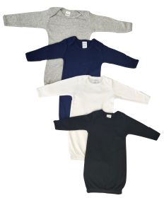 Unisex Newborn Baby 4 Piece Gown Set (Color: White/Black/Grey/Navy, size: Newborn)