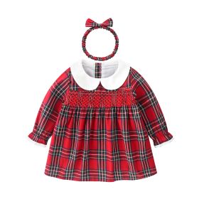 Girls' Dress Red Checked Dress Autumn (Option: Red-90cm)