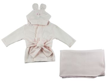 Fleece Robe and Blanket - 2 pc Set (Color: pink, size: Newborn)