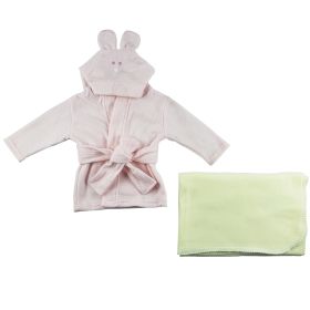 Fleece Robe and Blanket - 2 pc Set (Color: Pink/Yellow, size: Newborn)