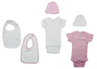 Girls 6 Piece Layette Set (Color: White/Pink, size: small)