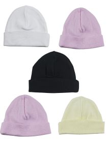 Girls Baby Cap (Pack of 5) (Color: Pink/White/Black/Yellow, size: One Size)