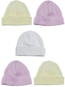 Girls Baby Cap (Pack of 5) (Color: Pink/Yellow/White, size: One Size)