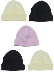 Girls Baby Cap (Pack of 5) (Color: Pink/Black/Yellow, size: One Size)