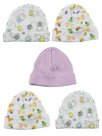 Girls Baby Cap (Pack of 5) (Color: Pink/Prints, size: One Size)