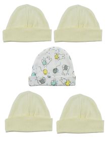 Beanie Baby Caps (Pack of 5) (Color: Yellow/Print, size: One Size)