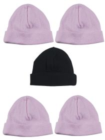 Girls Baby Cap (Pack of 5) (Color: Pink/Black, size: One Size)