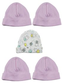 Girls Baby Cap (Pack of 5) (Color: Pink/Print, size: One Size)
