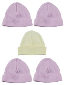 Girls Baby Cap (Pack of 5) (Color: Pink/Yellow, size: One Size)
