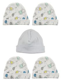 Boys Baby Cap (Pack of 5) (Color: Blue/Print, size: One Size)