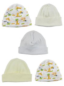 Boys Baby Cap (Pack of 5) (Color: Blue/Yellow/Print, size: One Size)