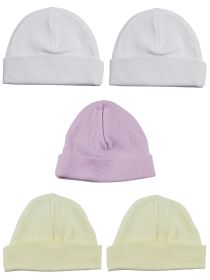 Girls Baby Cap (Pack of 5) (Color: Pink/'White/Yellow, size: One Size)