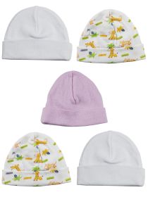 Girls Baby Cap (Pack of 5) (Color: Pink/White/Print, size: One Size)