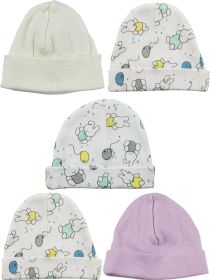 Girls Baby Cap (Pack of 5) (Color: Pink/Yellow/Print, size: One Size)