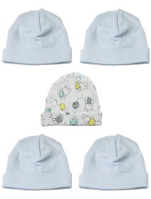 Boys Baby Caps (Pack of 5) (Color: Blue/Print, size: One Size)